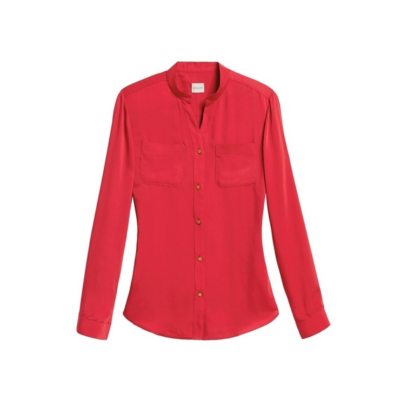 Chico’s | NWT Red Textured Gold Button Down Charmeuse Chic Blouse - Picture 2 of 16